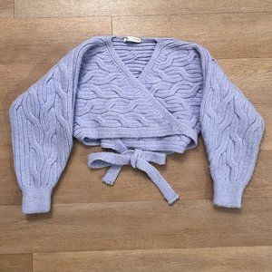 ZARA blue purple wrap cable knit chunky sweater with bow and tie